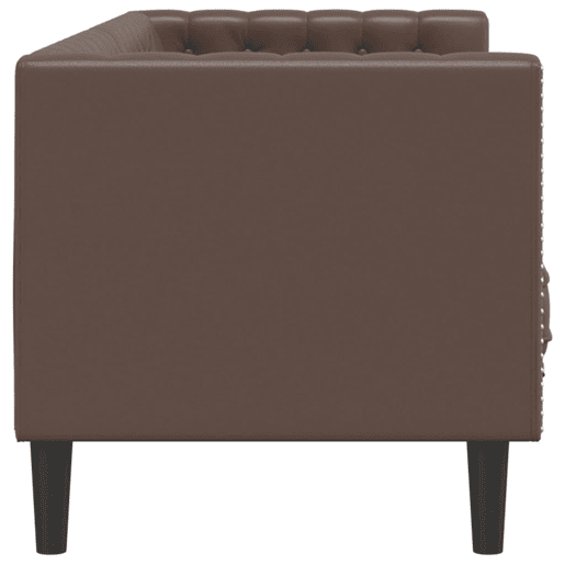 Sofá chesterfield 3 lugares - Sofá fixo couro artificial castanho Sofá chesterfield 3 lugares - Sofá fixo couro artificial castanho