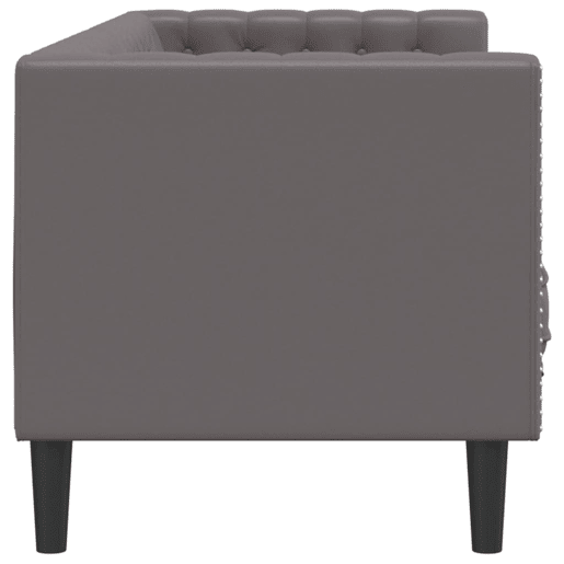 Sofá chesterfield 3 lugares - Sofá fixo couro artificial cinzento Sofá chesterfield 3 lugares - Sofá fixo couro artificial cinzento