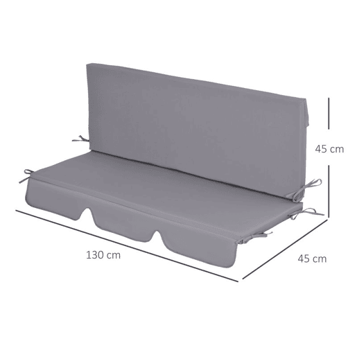 Outsunny Almofada para Baloiço de 2 Peças 130x45x5 cm Almofada para Baloiço de Assento e Encosto Acolchoado para Jardim Varanda Exterior Cinza