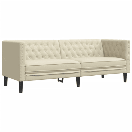 Sofá chesterfield 3 lugares - Sofá fixo couro artificial creme