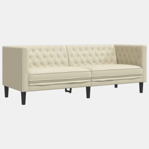 Sofá chesterfield 3 lugares - Sofá fixo couro artificial creme