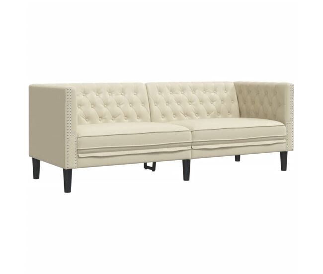 Sofá chesterfield de 3 plazas - sofá de salón cuero artificial blanco crema