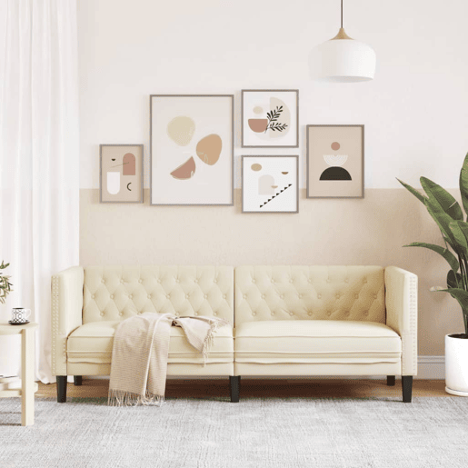 Sofá chesterfield 3 lugares - Sofá fixo couro artificial creme