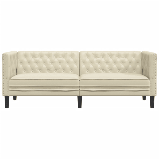 Sofá chesterfield 3 lugares - Sofá fixo couro artificial creme