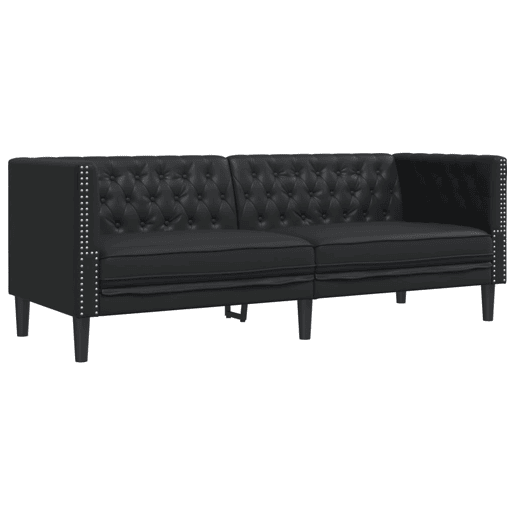 Sofá chesterfield 3 lugares - Sofá fixo couro artificial preto
