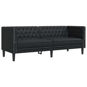 Sofá chesterfield 3 lugares - Sofá fixo couro artificial preto