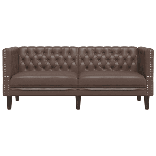 Sofá chesterfield 2 lugares - Sofá fixo couro artificial castanho
