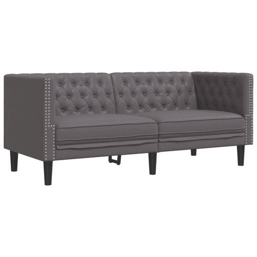 Sofá chesterfield 2 lugares - Sofá fixo couro artificial cinzento
