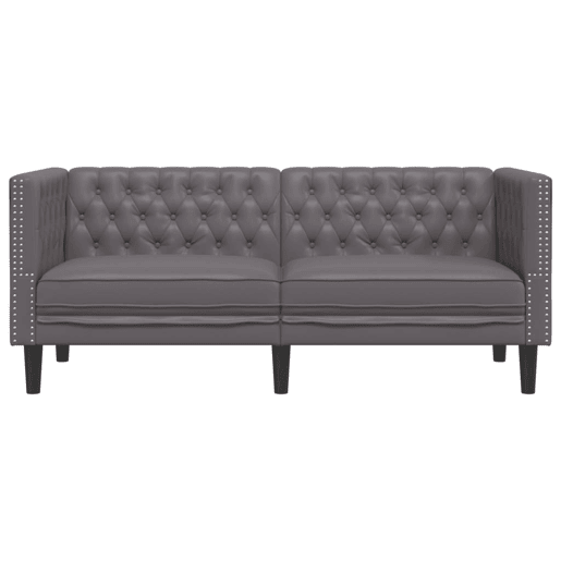 Sofá chesterfield 2 lugares - Sofá fixo couro artificial cinzento