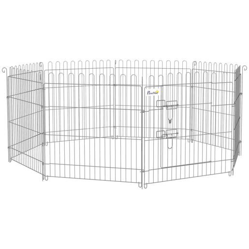 PawHut Parque para Animais de Estimação com 8 Paineis 63x60cm Cerca para Animais de Estimação com Porta com Trava para Jardim Pátio Exterior Prata