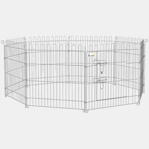 PawHut Parque para Animais de Estimação com 8 Paineis 63x60cm Cerca para Animais de Estimação com Porta com Trava para Jardim Pátio Exterior Prata