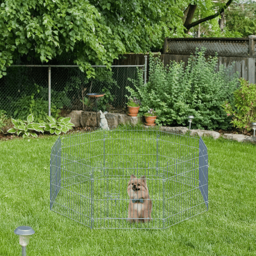 PawHut Parque para Animais de Estimação com 8 Paineis 63x60cm Cerca para Animais de Estimação com Porta com Trava para Jardim Pátio Exterior Prata
