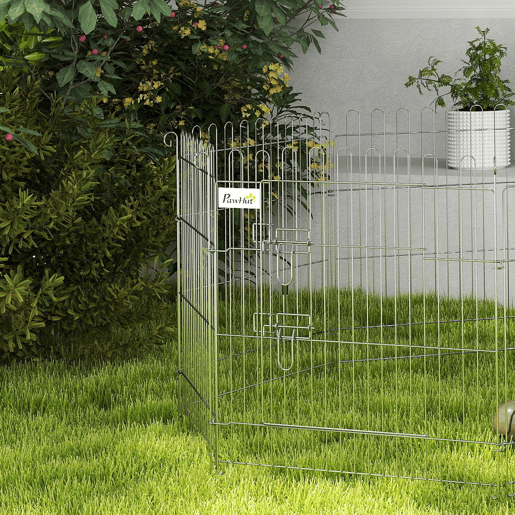 PawHut Parque para Animais de Estimação com 8 Paineis 63x60cm Cerca para Animais de Estimação com Porta com Trava para Jardim Pátio Exterior Prata