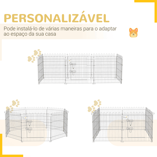 PawHut Parque para Animais de Estimação com 8 Paineis 63x60cm Cerca para Animais de Estimação com Porta com Trava para Jardim Pátio Exterior Prata
