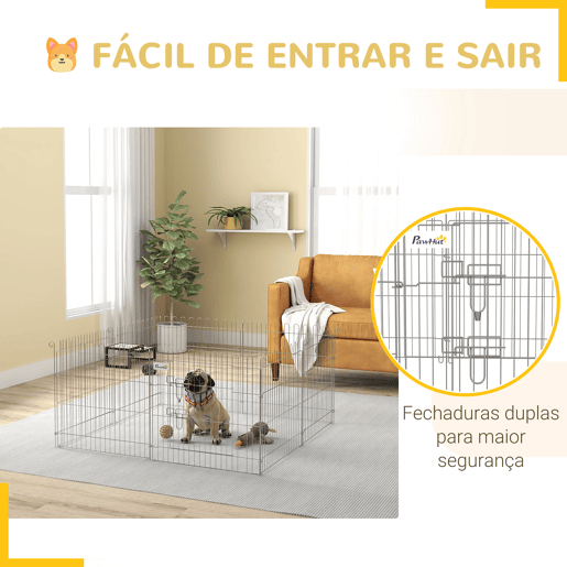 PawHut Parque para Animais de Estimação com 8 Paineis 63x60cm Cerca para Animais de Estimação com Porta com Trava para Jardim Pátio Exterior Prata