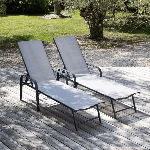 Conjunto de 2 espreguiçadeiras SARDINIA cinzentas - estrutura antracite