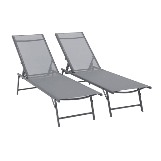 Espreguiçadeira de aço textileno com múltiplas posições, set de 2, Tropea, Antracite, 181x54.5x82.5 cm