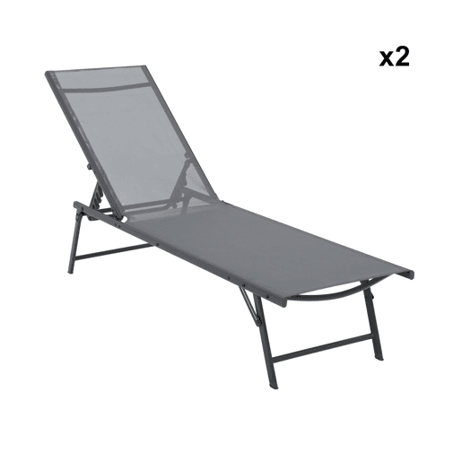 Espreguiçadeira de aço textileno com múltiplas posições, set de 2, Tropea, Antracite, 181x54.5x82.5 cm