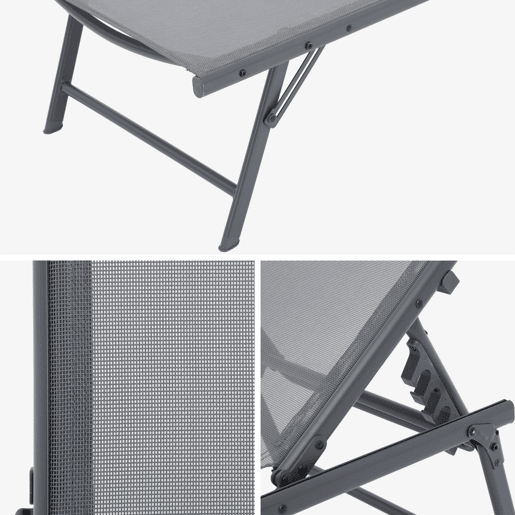 Espreguiçadeira de aço textileno com múltiplas posições, set de 2, Tropea, Antracite, 181x54.5x82.5 cm