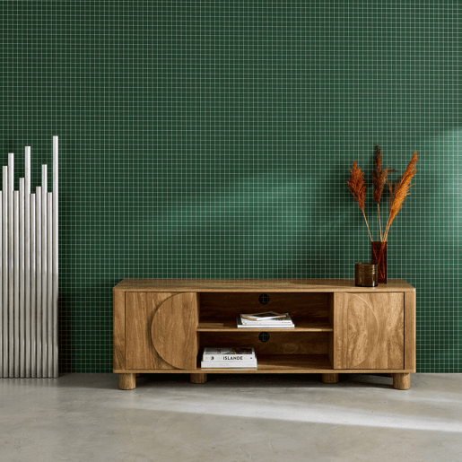 Móvel de TV exótico efeito madeira de mangueira 2 portas reversíveis, 155cm, Pondi, Manguier, 155x40x52 cm Móvel de TV exótico efeito madeira de mangueira 2 portas reversíveis, 155cm, Pondi, Manguier, 155x40x52 cm