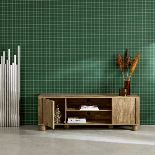 Móvel de TV exótico efeito madeira de mangueira 2 portas reversíveis, 155cm, Pondi, Manguier, 155x40x52 cm Móvel de TV exótico efeito madeira de mangueira 2 portas reversíveis, 155cm, Pondi, Manguier, 155x40x52 cm
