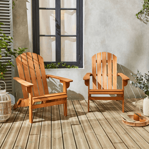 Set de 2 cadeiras de jardim de madeira de eucalipto, Adirondack Salamanca x2, Madeira, 69x88.5x90 cm