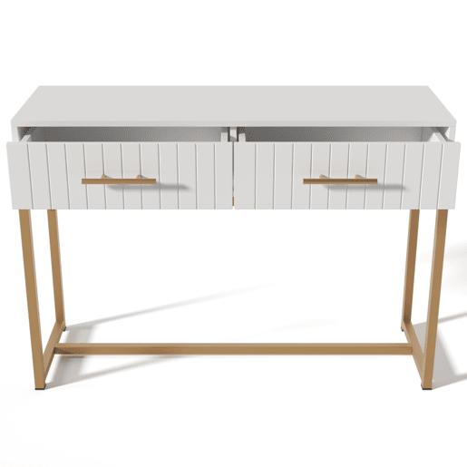Toucador de painel de partículas com 2 gavetas,branco+dourado