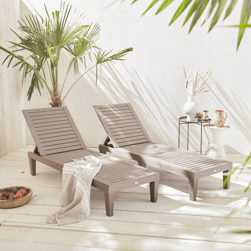 Espreguiçadeira de plástico multiposições, set de 2, Pia x2, Cinza, 157x83.5x58 cm