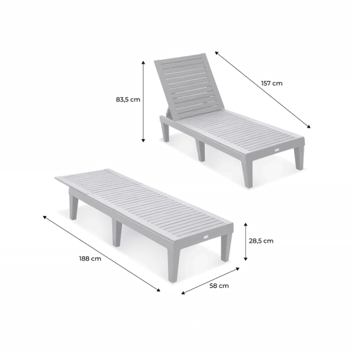 Espreguiçadeira de plástico multiposições, set de 2, Pia x2, Cinza, 157x83.5x58 cm