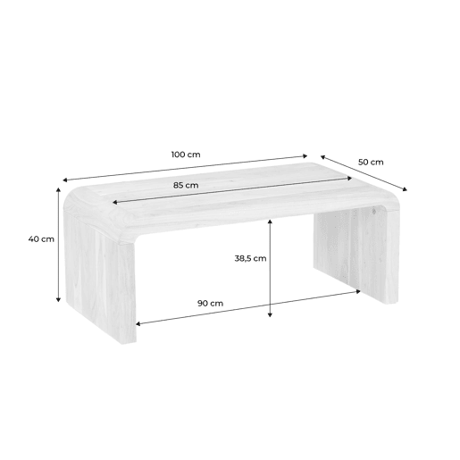 Mesa de centro retangular em acácia maciça, 100cm, Dana, Madeira de nogueira, 100x50x40 cm