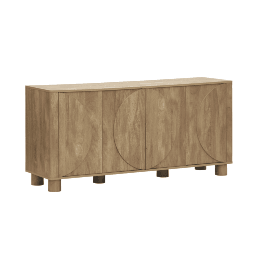 Aparador exótico efeito madeira com 4 portas, 155cm, Pondi, Manguier, 155x40x72 cm