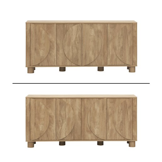 Aparador exótico efeito madeira com 4 portas, 155cm, Pondi, Manguier, 155x40x72 cm