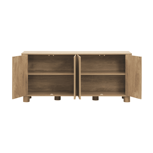 Aparador exótico efeito madeira com 4 portas, 155cm, Pondi, Manguier, 155x40x72 cm