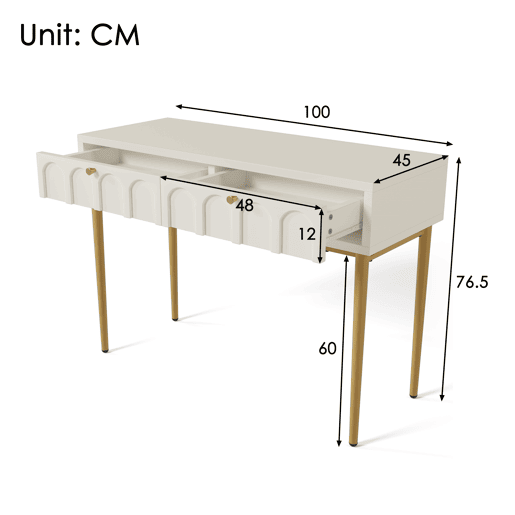 Toucador de madeira e metal com 2 gavetas,branco+dourado