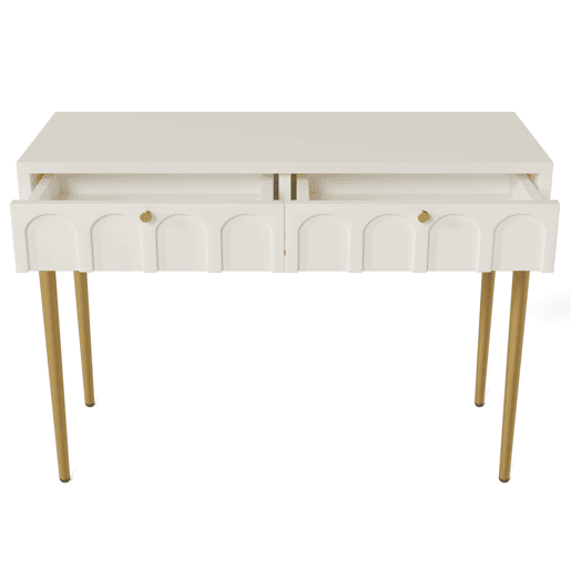 Toucador de madeira e metal com 2 gavetas,branco+dourado