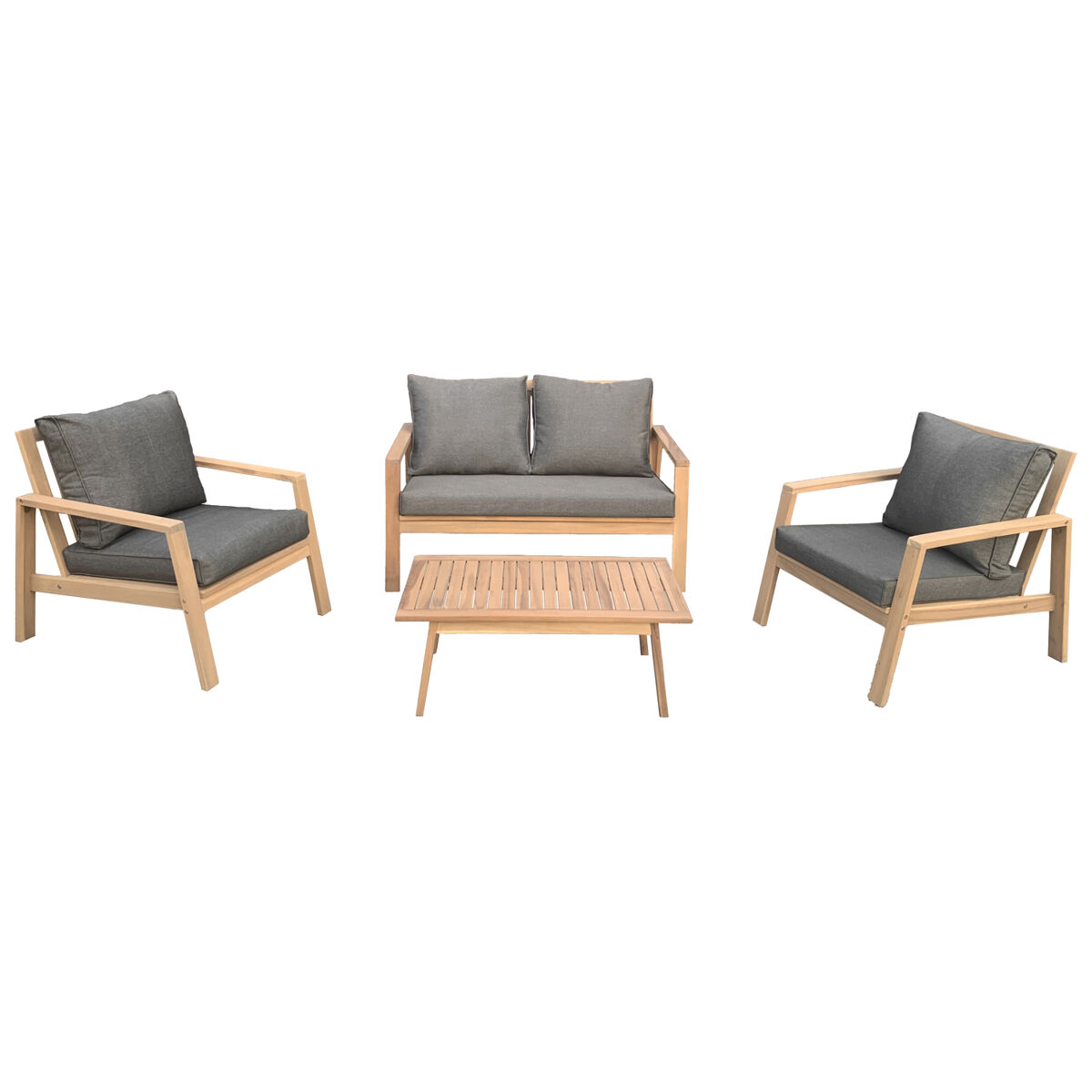 Conjunto de muebles de jardín de acacia gili 4 plazas cojines grises
