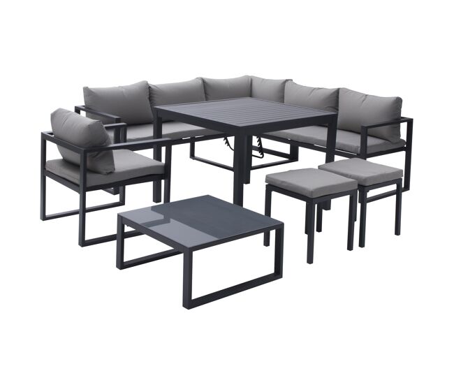 Conjunto de jardín ajustable ibiza tela gris 7 plazas aluminio antracita