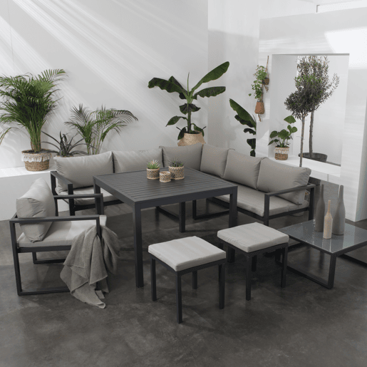 IBIZA conjunto de mobiliário modular de jardim em tecido cinza com 7 lugares - antracite de alumínio