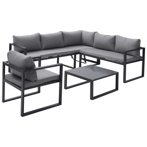 IBIZA conjunto de mobiliário modular de jardim em tecido cinza com 7 lugares - antracite de alumínio