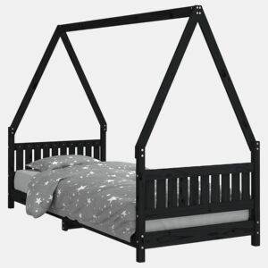 vidaXL Estrutura de cama infantil 80x200 cm pinho maciço preto