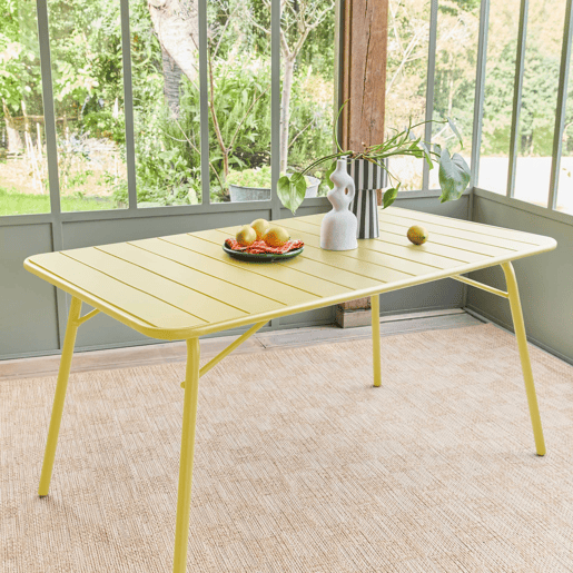 Mesa de jardim dobrável metálica, 6 lugares, Amelia 140cm, Amarelo, 141.2x80x72.5 cm Mesa de jardim dobrável metálica, 6 lugares, Amelia 140cm, Amarelo, 141.2x80x72.5 cm