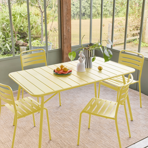 Mesa de jardim dobrável metálica, 6 lugares, Amelia 140cm, Amarelo, 141.2x80x72.5 cm Mesa de jardim dobrável metálica, 6 lugares, Amelia 140cm, Amarelo, 141.2x80x72.5 cm