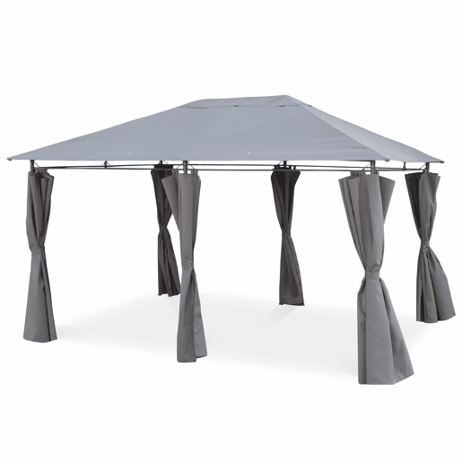 Pérgola 3x4m com cortinas, Divio, Cinza, 367x267x262 cm