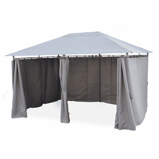 Pérgola 3x4m com cortinas, Divio, Cinza, 367x267x262 cm