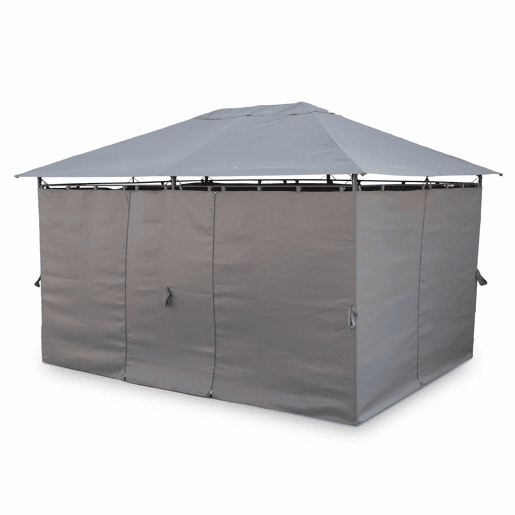Pérgola 3x4m com cortinas, Divio, Cinza, 367x267x262 cm