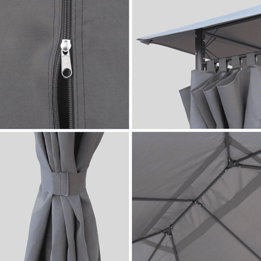 Pérgola 3x4m com cortinas, Divio, Cinza, 367x267x262 cm