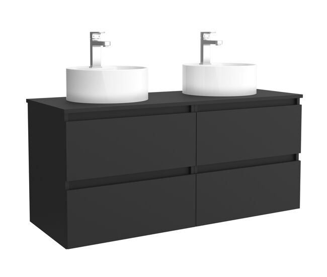 Mueble de baño bequia 140cm + encimera + lavabo posar | negro mate|140x45x54