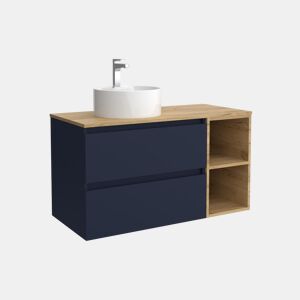 Móveis de Banheiro Bequia 90cm + armário lateral reversível com 2 furos + bancada + pia poser|Azul Acetinado  Cor Carvalho Africano |90x45x54