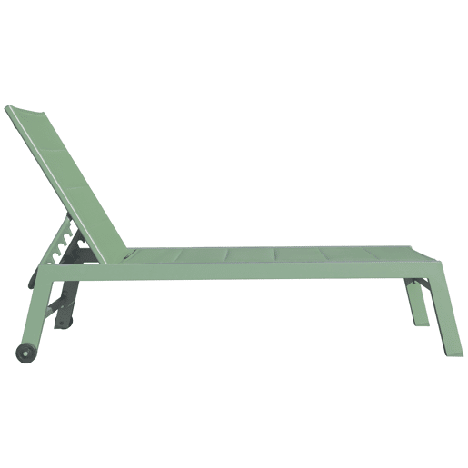 Conjunto de 2 espreguiçadeiras e mesa de apoio BARBADOS em textilene verde sálvia - alumínio verde sálvia