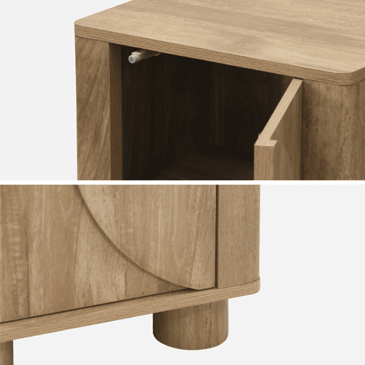 Mesa de cabeceira efeito madeira de mangueira, 1 porta, Pondi, Manguier, 40x30x57 cm